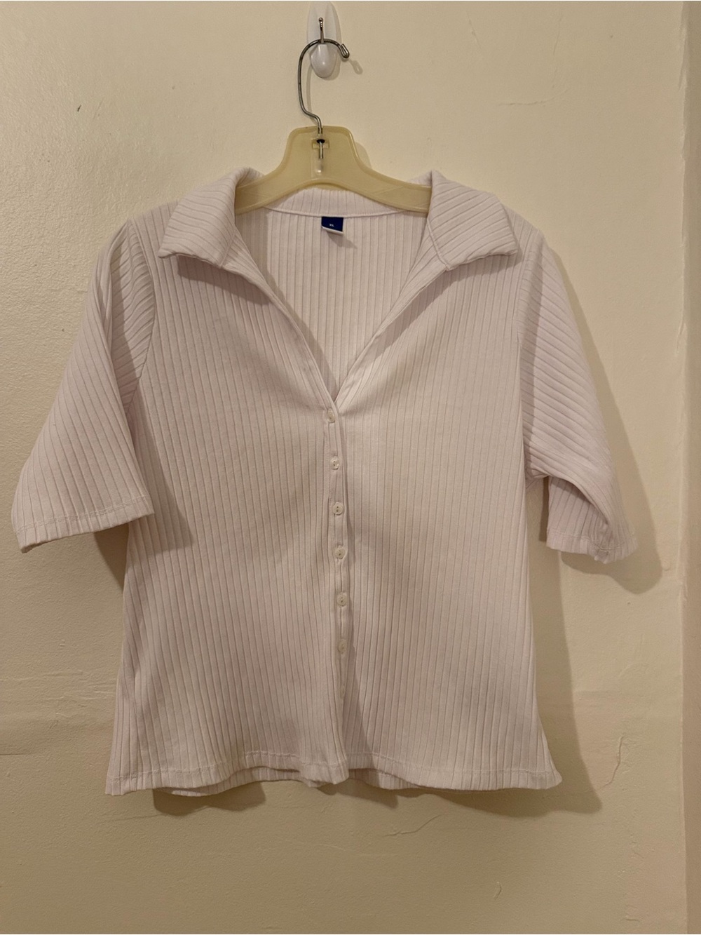 Old Navy White Ribbed Short Sleeve Button-Up Top Size XL